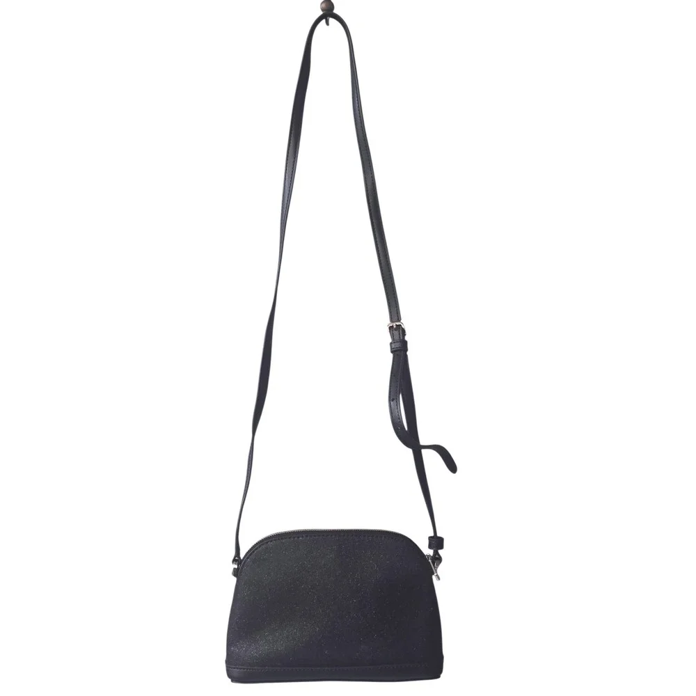 Kate Spade New York Black Glitter Dome Crossbody Bag Saffiano Leather Trim Small